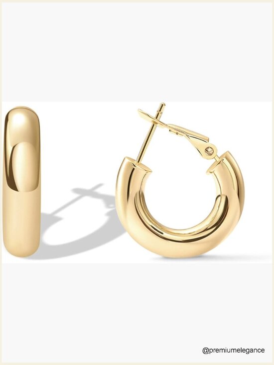 Jewelry - Chunky Gold Hoop Earrings - Thick Huggies for Women - Lightweight